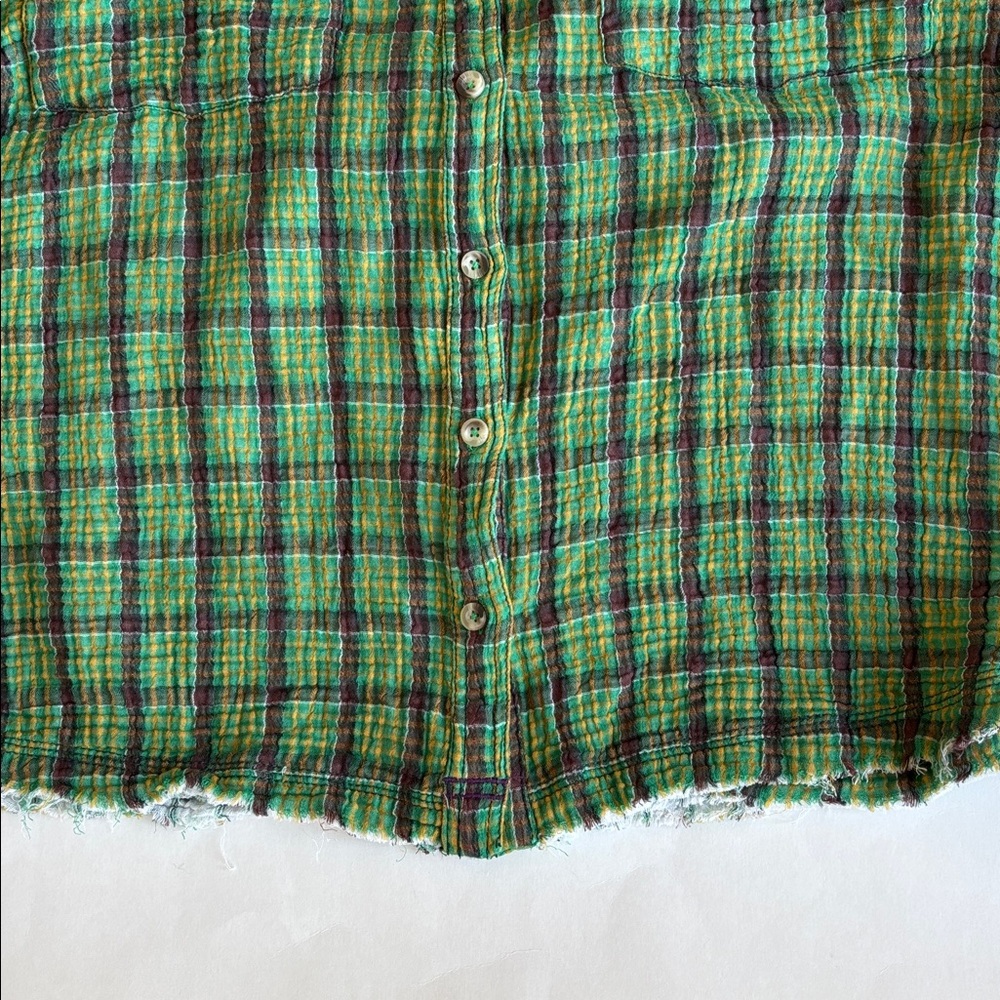 Free People We The‎ Free Cardiff Oversized Gauze Shirt Green Plaid Women’s XS - Picture 7 of 16
